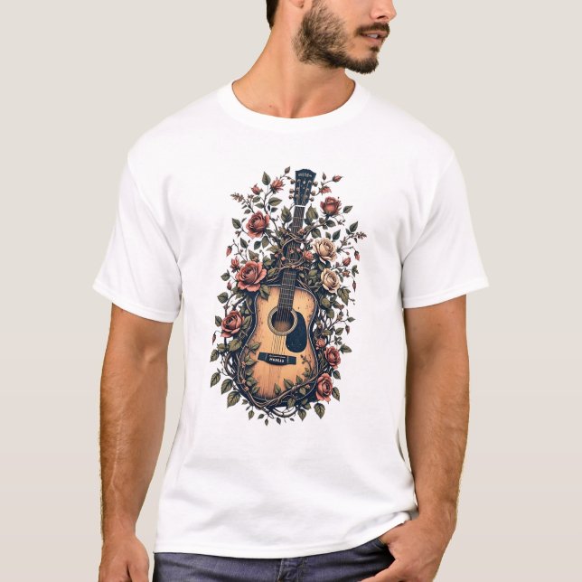 guitar with blooming rose design T-Shirt (Front)