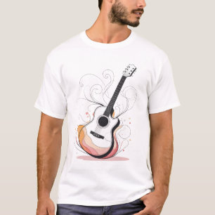 Guitar with Clean Contour Lines, Subtle Colour T-Shirt