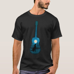 Guitar with Dog and Moon Retro Design T-Shirt