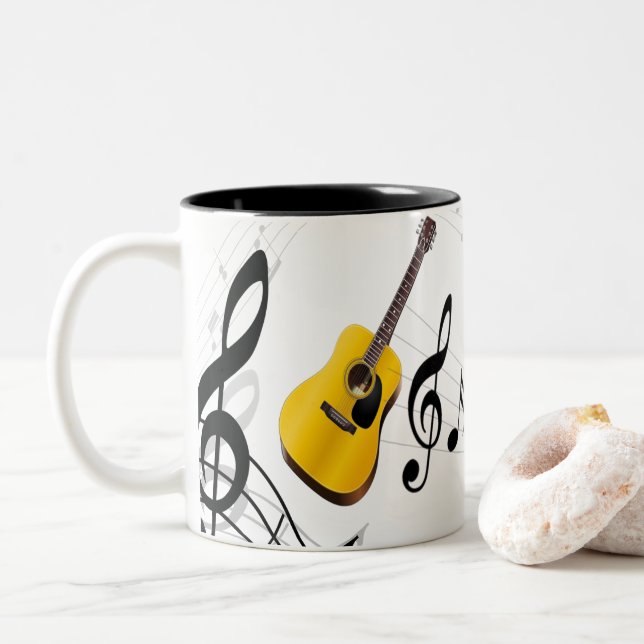 guitar with music notes Two-Tone coffee mug (With Donut)