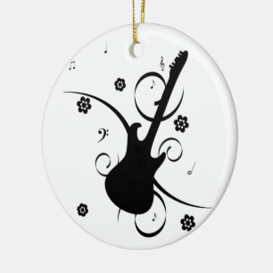Guitar With Musical Notes Ceramic Tree Decoration