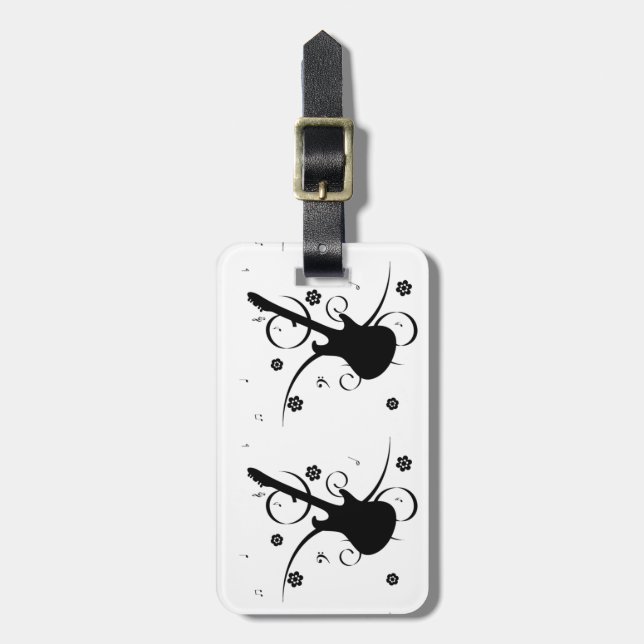 Guitar With Musical Notes Luggage Tag (Front Vertical)