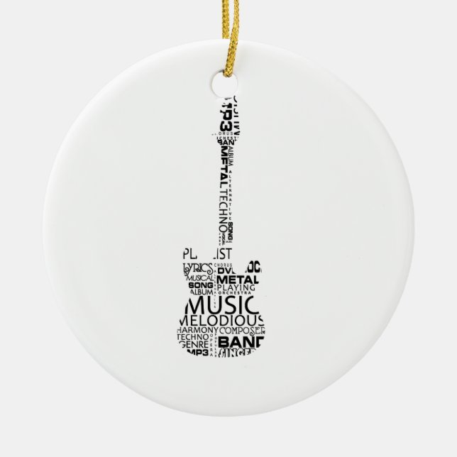 guitar word fill black music image ceramic tree decoration (Front)