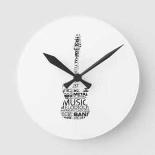 guitar word fill black music image round clock
