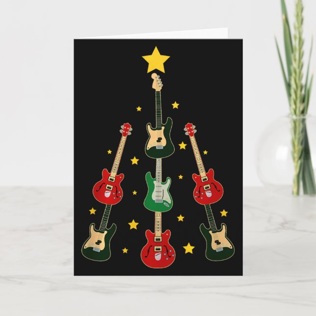 Guitar Xmas Tree Musical Guitar Lovers Guitarist C Card (Front)