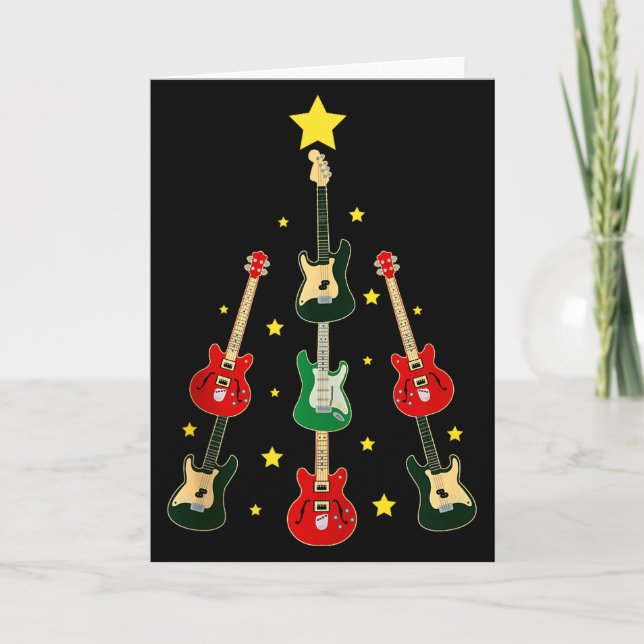 Guitar Xmas Tree Musical Guitar Lovers Guitarist C Card (Front)