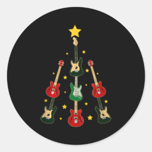 Guitar Xmas Tree Musical Guitar Lovers Guitarist C Classic Round Sticker