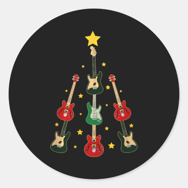 Guitar Xmas Tree Musical Guitar Lovers Guitarist C Classic Round Sticker (Front)