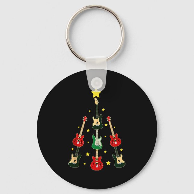 Guitar Xmas Tree Musical Guitar Lovers Guitarist C Key Ring (Front)