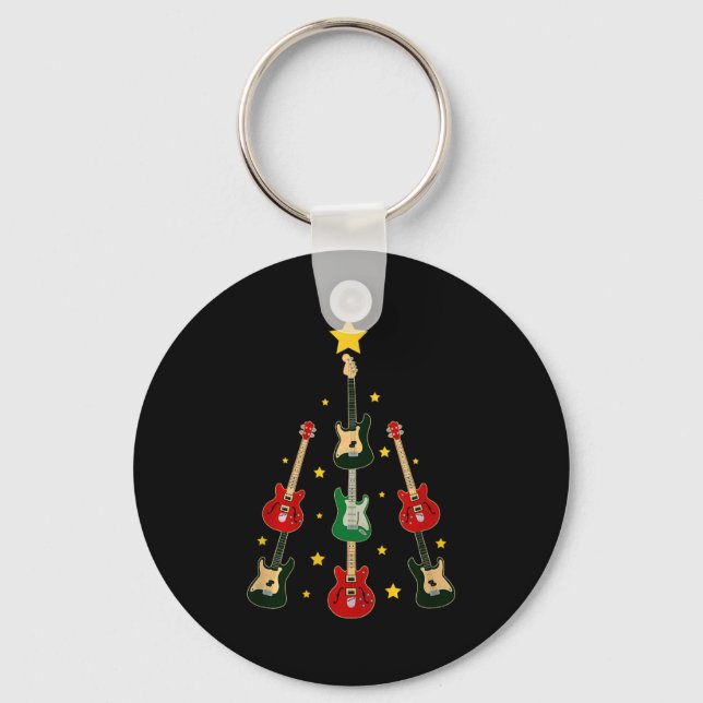 Guitar Xmas Tree Musical Guitar Lovers Guitarist C Key Ring (Front)