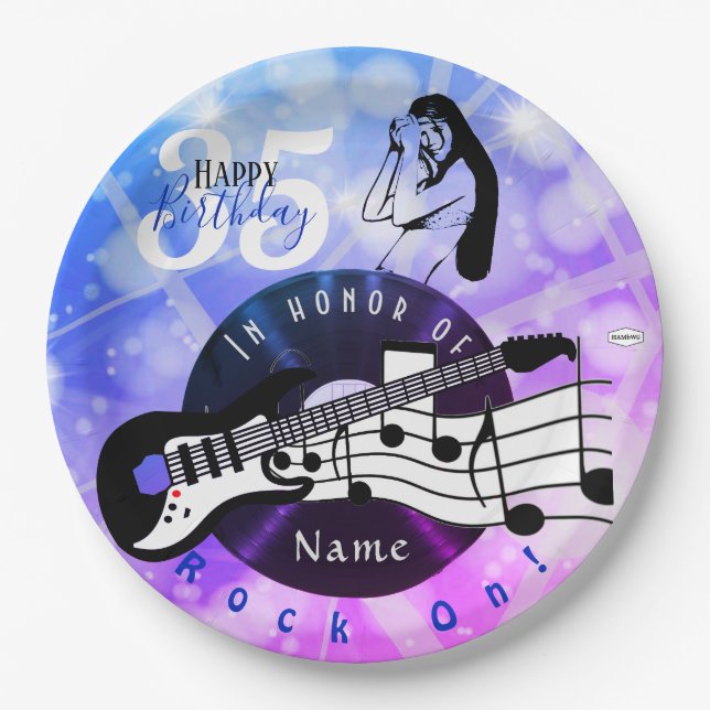 Guitarist Birthday Theme Napkin HAMbWG Paper Plate (Front)