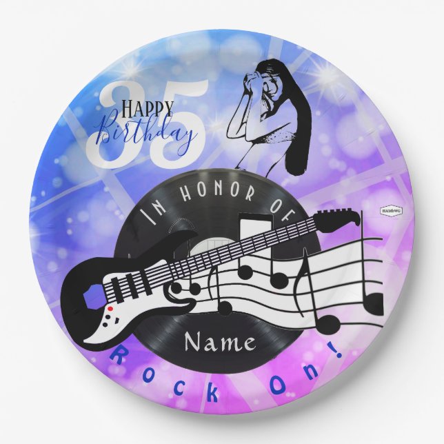 Guitarist Birthday Theme Paper Plate HAMbWG (Front)