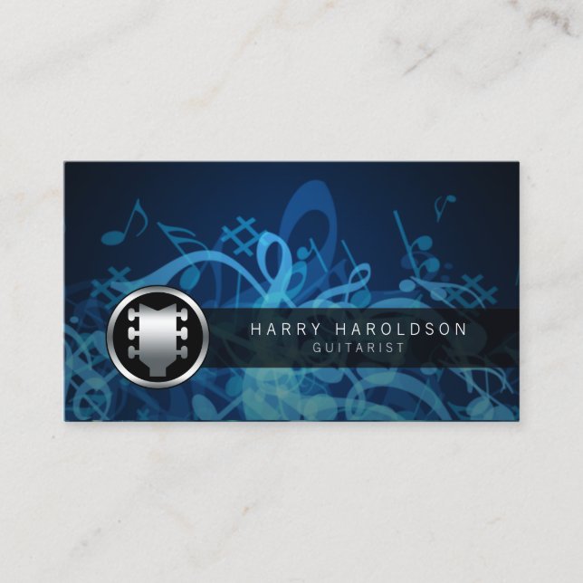 Guitarist Bold Guitar Headstock Icon Business Card (Front)