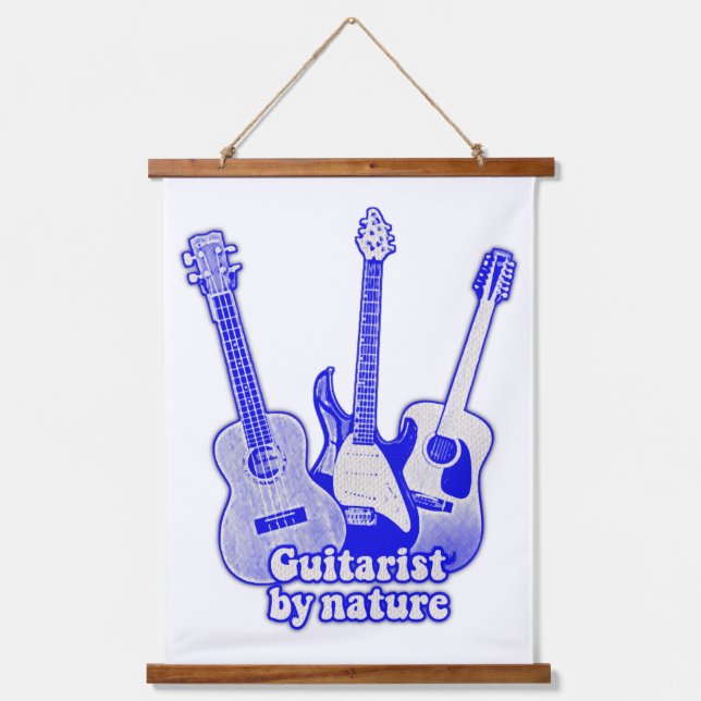 Guitarist by nature. retro blue guitars  hanging tapestry (Front)