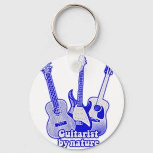 Guitarist by nature. retro blue guitars key ring