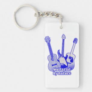Guitarist by nature. retro blue guitars key ring