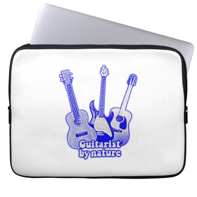 Guitarist by nature. retro blue guitars laptop sleeve (Front)