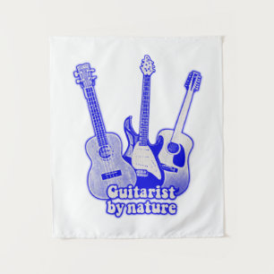 Guitarist by nature. retro blue guitars tapestry