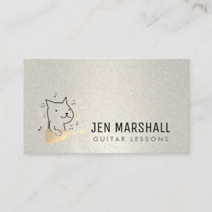 guitarist cat on faux glitter business card