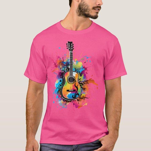 Guitarist Colourful Splash Art Acoustic Guitar Pla T-Shirt (Front)