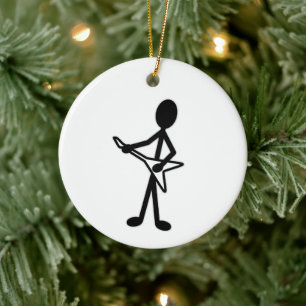 Guitarist Flying V Stick Figure Ceramic Tree Decoration