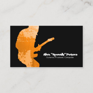 Guitarist Grunge Orange Silhouette Business Card