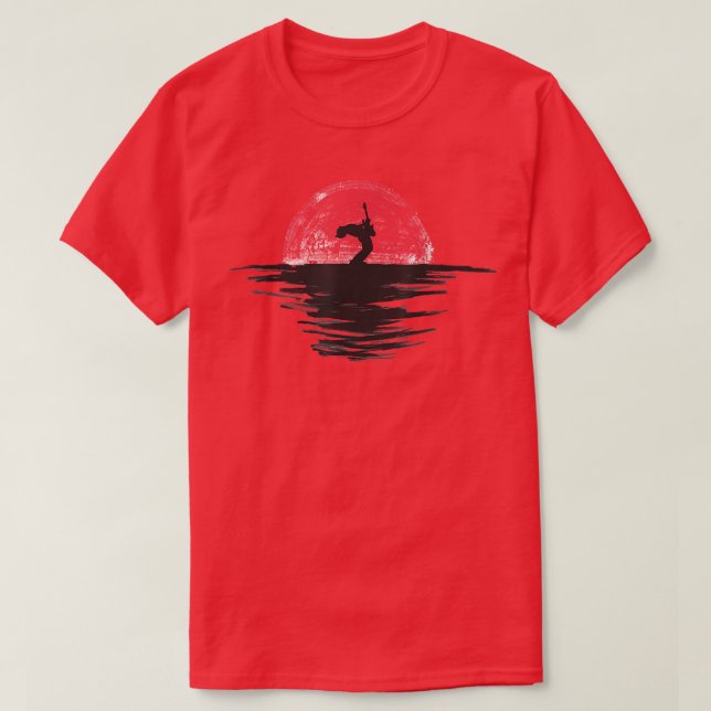 Guitarist Guitar Japanese Sunset Retro Red1496 T-Shirt (Design Front)