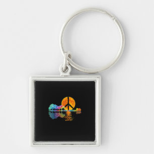 Guitarist Guitar Lake Shadow Peace Love Guitar Key Ring