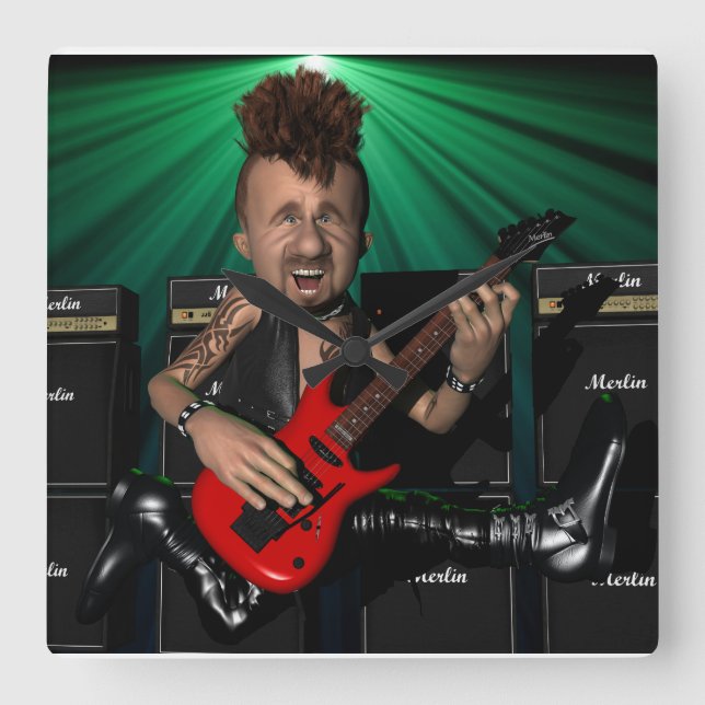 Guitarist in Flight Square Wall Clock (Front)