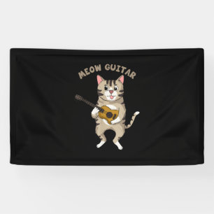 Guitarist Meow Guitar Cute Cat Playing Guitar Xmas Banner