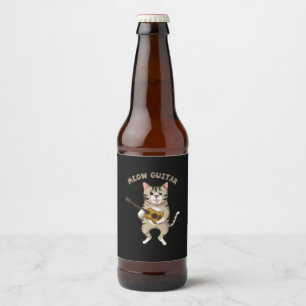 Guitarist Meow Guitar Cute Cat Playing Guitar Xmas Beer Bottle Label