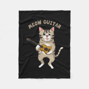 Guitarist Meow Guitar Cute Cat Playing Guitar Xmas Fleece Blanket
