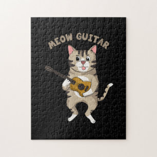 Guitarist Meow Guitar Cute Cat Playing Guitar Xmas Jigsaw Puzzle