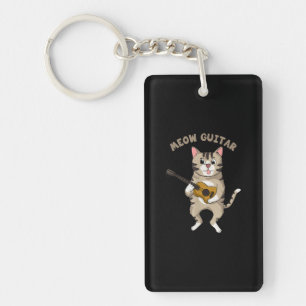Guitarist Meow Guitar Cute Cat Playing Guitar Xmas Key Ring