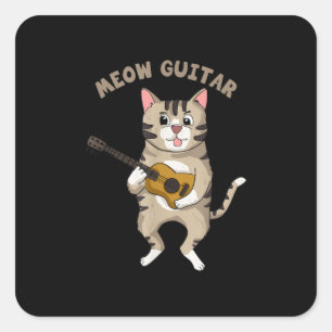 Guitarist Meow Guitar Cute Cat Playing Guitar Xmas Square Sticker