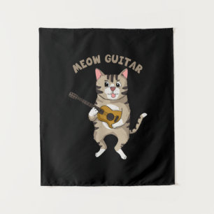 Guitarist Meow Guitar Cute Cat Playing Guitar Xmas Tapestry