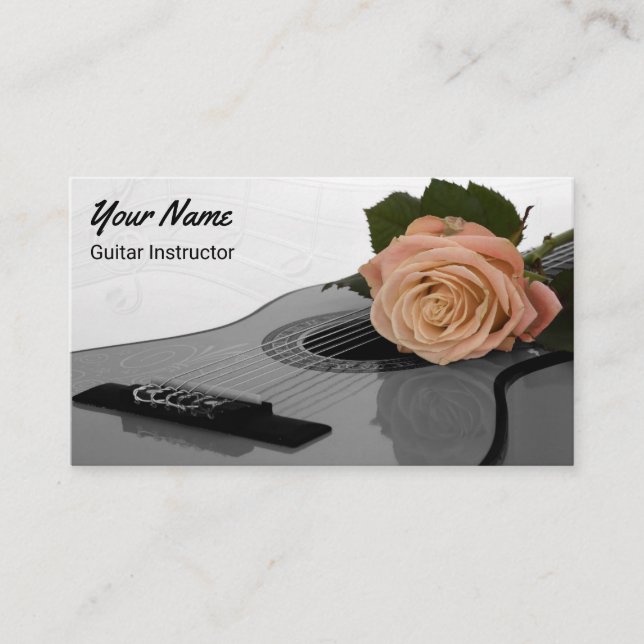 Guitarist Peach Rose Design Guitar Instructor Business Card (Front)