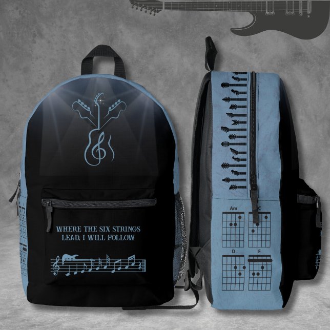 Guitarist Slate Blue Trendy Rock Music Printed Backpack (Carry your rhythm wherever you go with this trendy guitarist daypack)