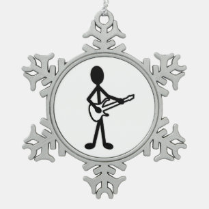 Guitarist Stick Figure Snowflake Pewter Christmas Ornament