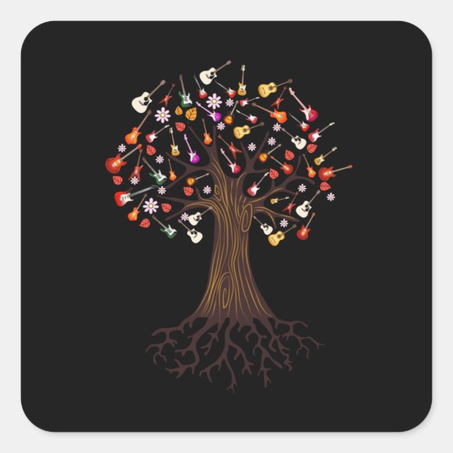 Guitarist Tree Guitar Birthday Square Sticker (Front)