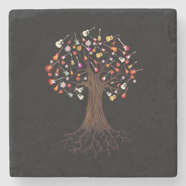 Guitarist Tree Guitar Birthday Stone Coaster (Front)