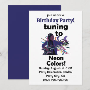 Guitarist Tuning To Neon Colours Birthday Party Invitation