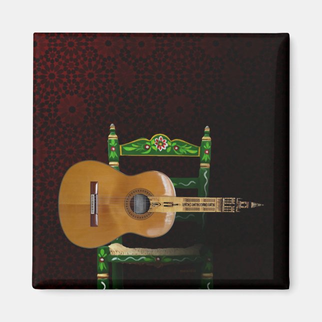 Guitarra española con Giralda de Sevilla y silla. Magnet (Front)