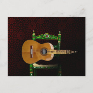 Guitarra española con Giralda de Sevilla y silla. Postcard