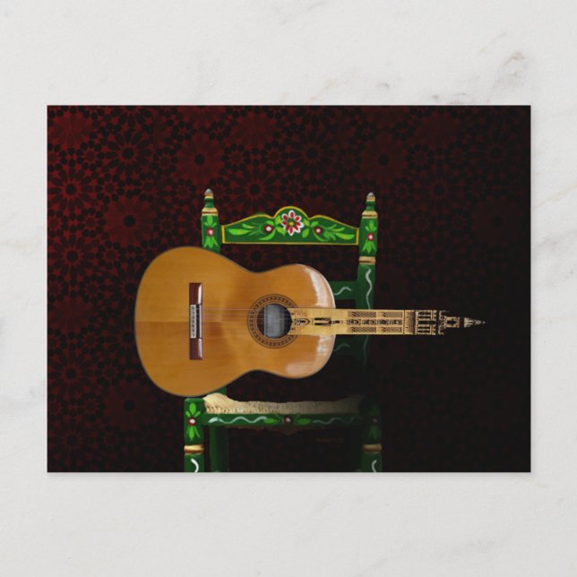 Guitarra española con Giralda de Sevilla y silla. Postcard (Front)