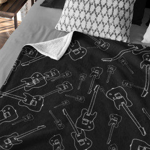 Guitars allover Black Fleece Blanket