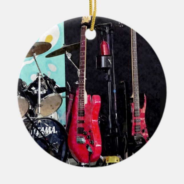 Guitars and Drums Ceramic Tree Decoration (Front)