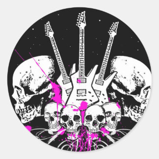 guitars and skulls classic round sticker