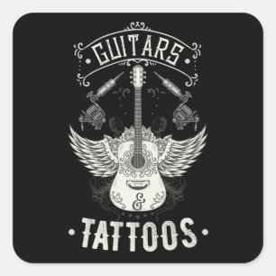 Guitars And Tattoos Vintage Guitarist Tattooed Square Sticker