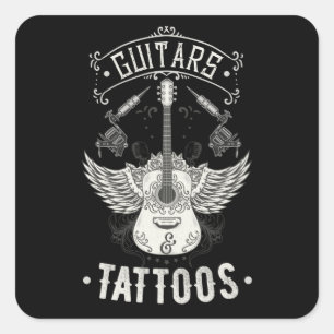 Guitars And Tattoos Vintage Guitarist Tattooed Square Sticker